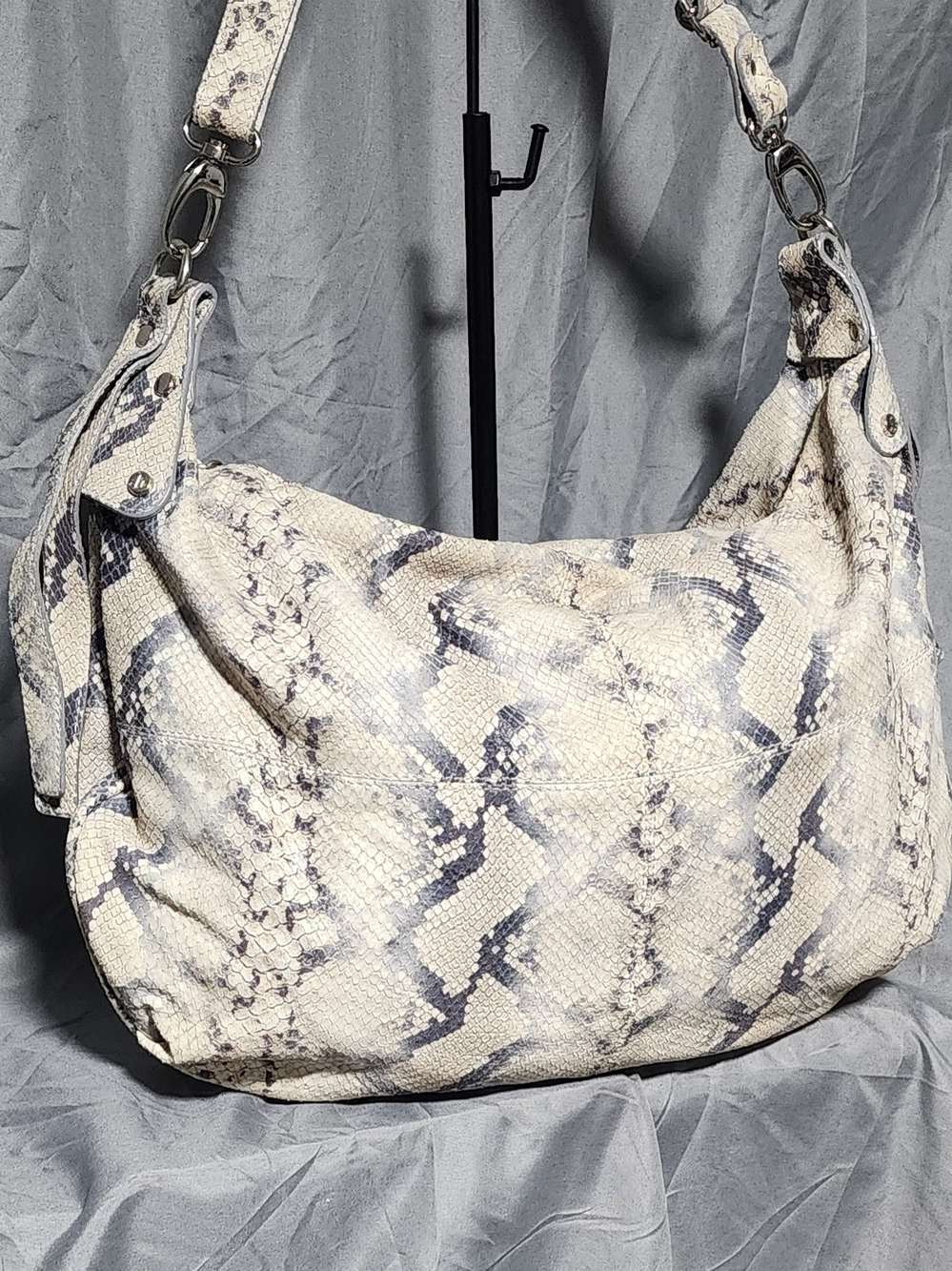 Jenrigo Leather Python Snake Embossed Print Slouchy Hobo Bag Shoulderbag Purse
